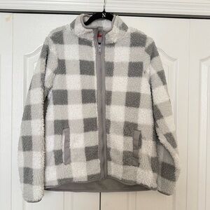 Gray and White Checkered Fleece Jacket